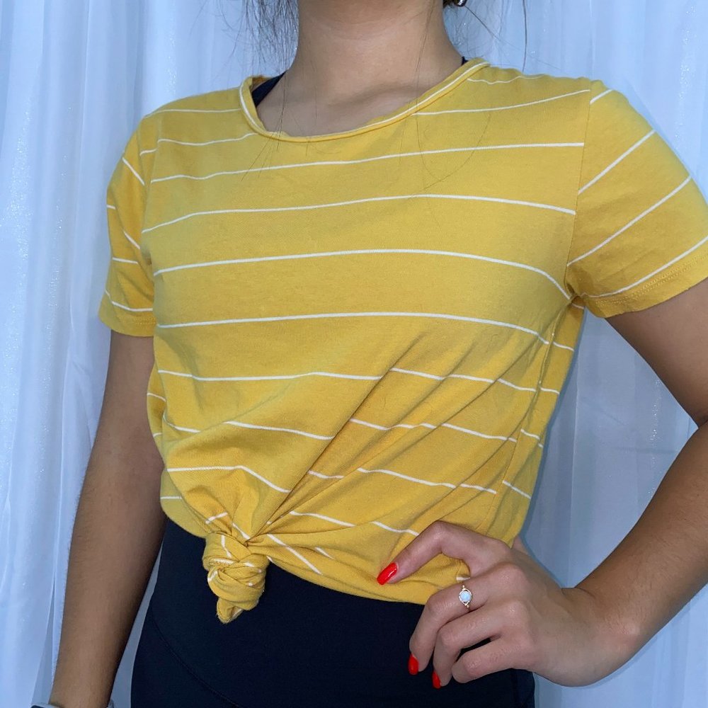 Full Tilt Yellow Striped Front Knot Top